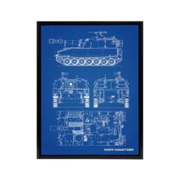 "Artery8 M109 Howitzer Artillery US Military Blueprint Framed Canvas Wall Art Print in Blue - Size: W12"" x H16""" - thumbnail 1