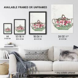 Artery8 Vintage Sugar Bowl Poppy Design Vintage Framed Wall Art Print Noritake in Green - Size: A4 - thumbnail 3