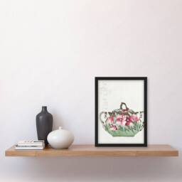 Artery8 Vintage Sugar Bowl Poppy Design Vintage Framed Wall Art Print Noritake in Green - Size: A4 - thumbnail 4