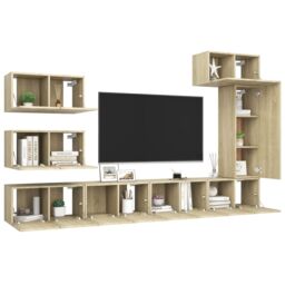 Berkfield Home 8 Piece TV Cabinet Set Sonoma Oak Engineered Wood in Brown - thumbnail 3