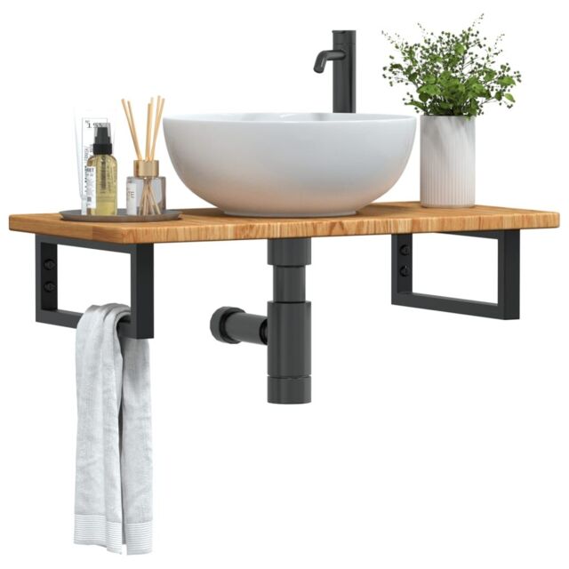 Berkfield Home Basin Shelf Wall Mounted Steel & Solid Wood Oak in Brown - image 1
