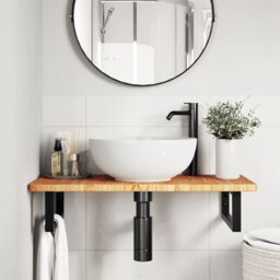 Berkfield Home Basin Shelf Wall Mounted Steel & Solid Wood Oak in Brown - thumbnail 3
