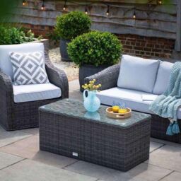 Primrose Living Classic Rattan 4 Seater Garden Furniture Sofa Set with Coffee Table in Stone in Grey - thumbnail 2