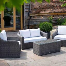 Primrose Living Classic Rattan 4 Seater Garden Furniture Sofa Set with Coffee Table in Stone in Grey - thumbnail 3