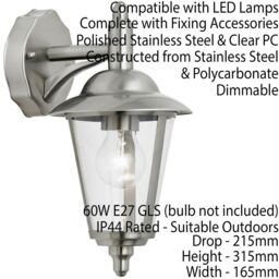 Loops IP44 Outdoor Wall Lamp Stainless Steel Traditional Lantern Porch Hang Pendant in Metallics - thumbnail 2