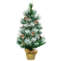 Costway 2 FT/ 60CM Snow Flocked Pine Artificial Christmas Tree Pine Cone Xmas Decoration in Green