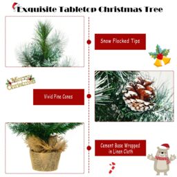 Costway 2 FT/ 60CM Snow Flocked Pine Artificial Christmas Tree Pine Cone Xmas Decoration in Green - thumbnail 6