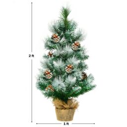 Costway 2 FT/ 60CM Snow Flocked Pine Artificial Christmas Tree Pine Cone Xmas Decoration in Green - thumbnail 2