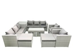 Fimous Rattan Garden Furniture Set Outdoor Lounger Sofa with Coffee Table 4 Footstools Side Table Light Grey Mixed - thumbnail 1