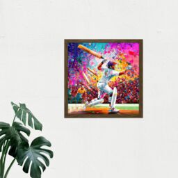 "Artery8 Wall Art Print Colourful Cricket Batsman Vibrant Modern Pink Splatter Oil Painting Square Framed Picture 16X16 Inch - Size: W16"" x H16""" - thumbnail 2
