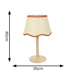 ValueLights Triston Natural Light Wood Stem Table Lamp with Scallop Trim Tapered Lamp Shade in Burnt Orange - thumbnail 6