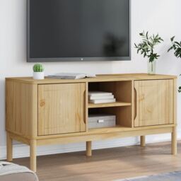 Berkfield Home TV Cabinet FLORO Wax Brown 114x43x55 cm Solid Pine Wood - Size: 114 x 43 x 55 cm - thumbnail 1
