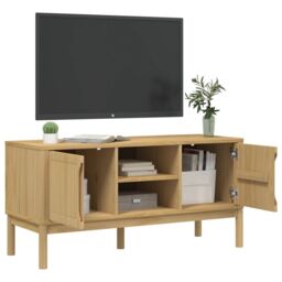 Berkfield Home TV Cabinet FLORO Wax Brown 114x43x55 cm Solid Pine Wood - Size: 114 x 43 x 55 cm - thumbnail 4