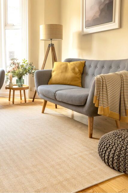 Kukoon Natural Golden Beige Jute Micro Woven Herringbone Pattern Cotton Border Area Rug - Size: 70 cm x 240 cm - image 1