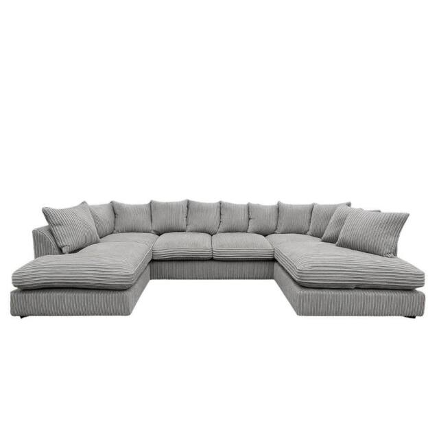 Bliss Furniture Jumbo Cord U Shaped Scatter Back Sofa Grey Modern Design, Super Comfy - Size: 6 Person - image 1
