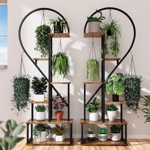 NESTLUNE 6-Tier Tall Wooden Plant Stand Rack in Black - Size: 100 cm x 100 cm - image 1