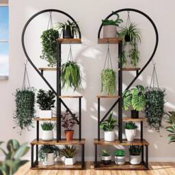 NESTLUNE 6-Tier Tall Wooden Plant Stand Rack in Black - Size: 100 cm x 100 cm