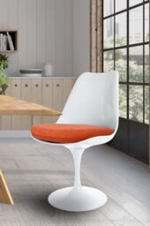 Fusion Living White Tulip Dining Chair with Velveteen Cushion in Orange - thumbnail 1