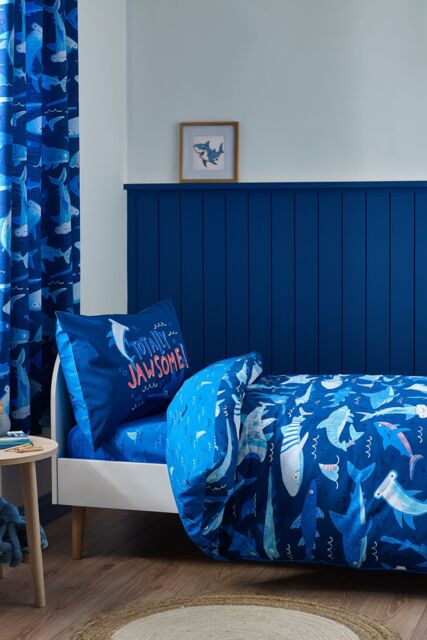 Catherine Lansfield 'Jawsome Shark' Reversible Duvet Cover Set in Navy - Size: Junior - image 1