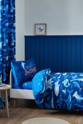 Catherine Lansfield 'Jawsome Shark' Reversible Duvet Cover Set in Navy - Size: Junior - thumbnail 1