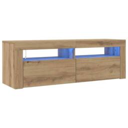 Berkfield Home TV Cabinet with LED Lights Artisan Oak 120x35x40 cm Engineered Wood in Brown - Size: 120 x 35 x 40 cm - thumbnail 3