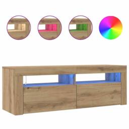 Berkfield Home TV Cabinet with LED Lights Artisan Oak 120x35x40 cm Engineered Wood in Brown - Size: 120 x 35 x 40 cm - thumbnail 4