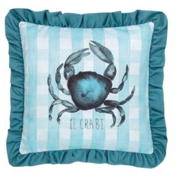 Furn Gingham Crab Printed Ruffle Cushion in Blue - Size: 43 cm x 43 cm - thumbnail 1