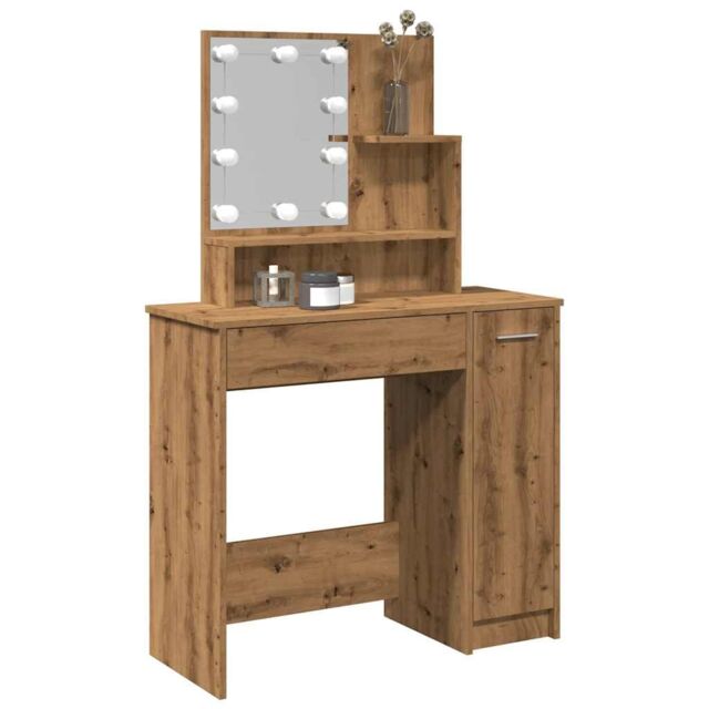 Berkfield Home Dressing Table with LED Artisan Oak 86.5x35x136 cm in Brown - image 1