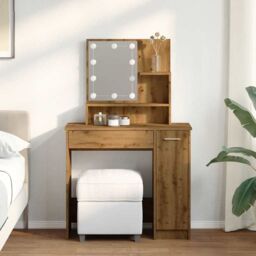 Berkfield Home Dressing Table with LED Artisan Oak 86.5x35x136 cm in Brown - thumbnail 4