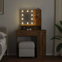 Berkfield Home Dressing Table with LED Artisan Oak 86.5x35x136 cm in Brown - thumbnail 3