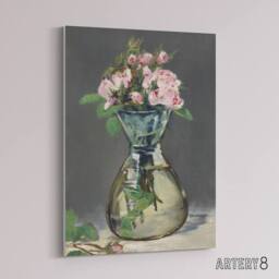 "Artery8 Moss Roses in a Vase Oil Painting Manet Vintage Canvas Wall Art in Grey - Size: W18"" x H24""" - thumbnail 2