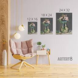 "Artery8 Moss Roses in a Vase Oil Painting Manet Vintage Canvas Wall Art in Grey - Size: W18"" x H24""" - thumbnail 4