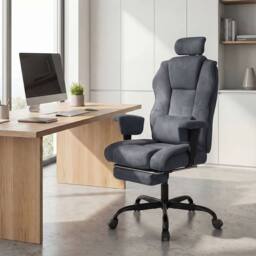 Levede Ergonomic Office Chair Suede Fabric Wide Seat Recline Footrest in Grey - thumbnail 2
