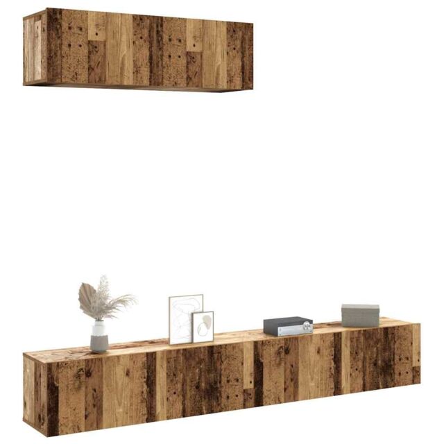 Berkfield Home Wall Mounted TV Cabinets 3 pcs Old Wood 100x30x30 cm Engineered Wood in Brown - Size: 100 x 30 x 30 cm - image 1