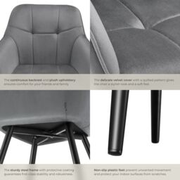 tectake Dining Chair Marilyn Per Piece - Grey/Black in Grey - Size: 1 Pack - thumbnail 5