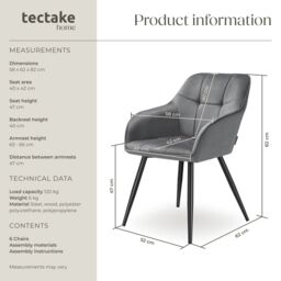 tectake Dining Chair Marilyn Per Piece - Grey/Black in Grey - Size: 1 Pack - thumbnail 6