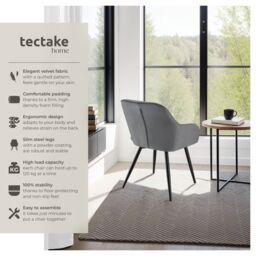 tectake Dining Chair Marilyn Per Piece - Grey/Black in Grey - Size: 1 Pack - thumbnail 2