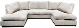 Furniture 786 Aspen Full Back 6 Seater U Shaped Corner Jumbo Cord Fabric Sofa in Ivory - thumbnail 1