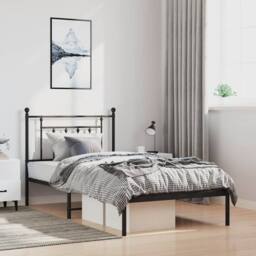 Berkfield Home Metal Bed Frame with Headboard Black 100x190 cm - thumbnail 2
