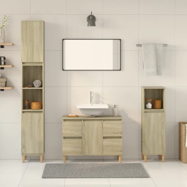 Berkfield Home 3 Piece Bathroom Furniture Set Sonoma Oak Engineered Wood in Brown - image 1