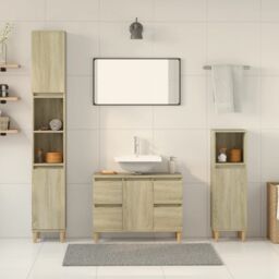 Berkfield Home 3 Piece Bathroom Furniture Set Sonoma Oak Engineered Wood in Brown - thumbnail 1