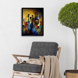 "Artery8 Wall Art Print Abstract Jazz Orchestra Rhythm & Blues Music Oil Art Framed in Black - Size: W12"" x H16""" - thumbnail 2