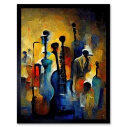 "Artery8 Wall Art Print Abstract Jazz Orchestra Rhythm & Blues Music Oil Art Framed in Black - Size: W12"" x H16""" - thumbnail 1