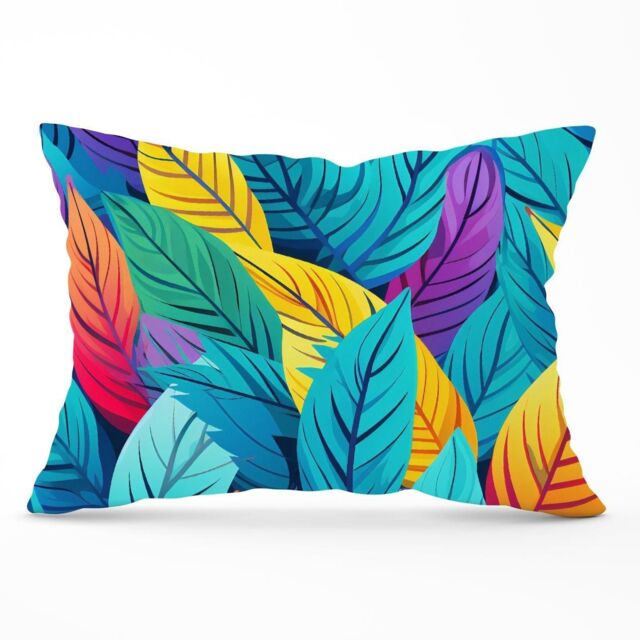 Warren Reed - Designer Bright Colourful Leaves Cushions in Blue - Size: 60 cm x 60 cm - image 1