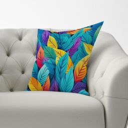 Warren Reed - Designer Bright Colourful Leaves Cushions in Blue - Size: 60 cm x 60 cm - thumbnail 3