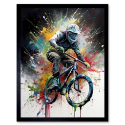 "Artery8 Wall Art Print Mountain Biking Extreme Sport Paint Splat Portrait Art Framed in Black - Size: W12"" x H16""" - thumbnail 1