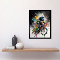 "Artery8 Wall Art Print Mountain Biking Extreme Sport Paint Splat Portrait Art Framed in Black - Size: W12"" x H16""" - thumbnail 2
