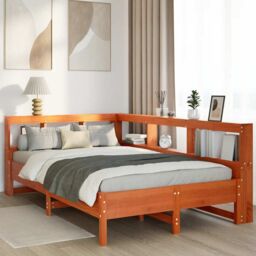 Berkfield Home Bookcase Bed without Mattress Wax Brown 120x190 cm Solid Wood Pine - thumbnail 1
