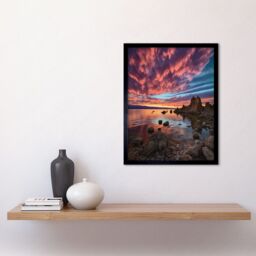 "Artery8 Wall Art Print Atmospheric Sunset Clouds Over Mono Lake Lakeside Landscape Modern Watercolour Painting Art Framed in Black - Size: W12"" x H16""" - thumbnail 2