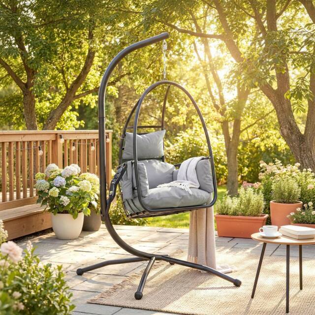 OUTSUNNY Hanging Egg Chair, Swinging Hammock Chair with Stand, Dark Grey - image 1